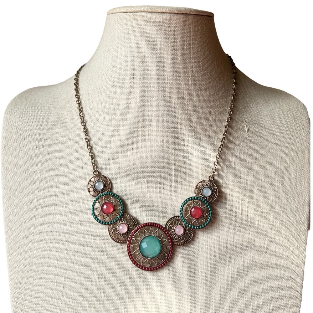 Cracker Barrel Multi-Color Mandala Statement Necklace